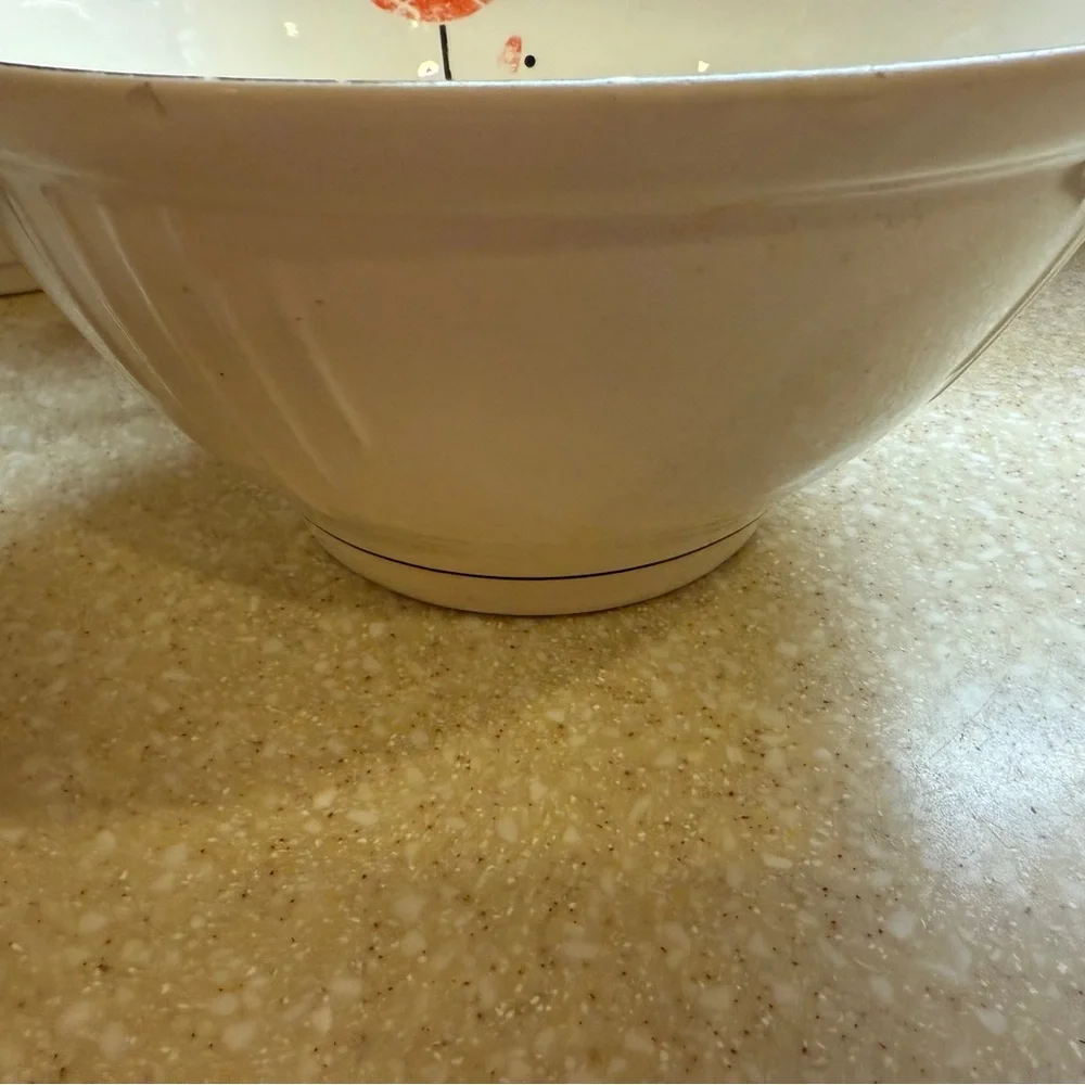 Vintage Harker Hotoven Ceramic Pottery Bowl White Dish Red Flower